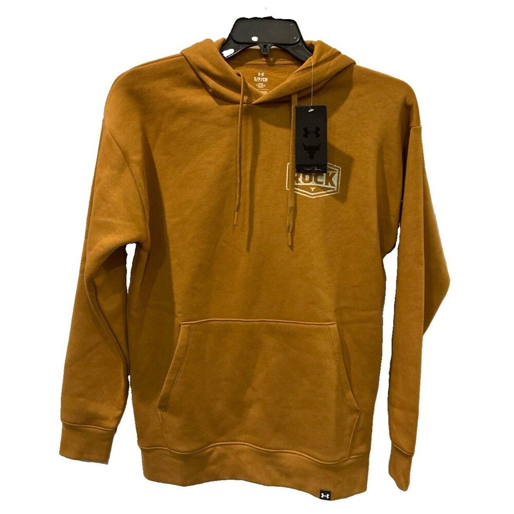 Men's Under Armour Project Rock Icon Fleece Hoodie Gold Ochre Silt Size Sm. NWT
